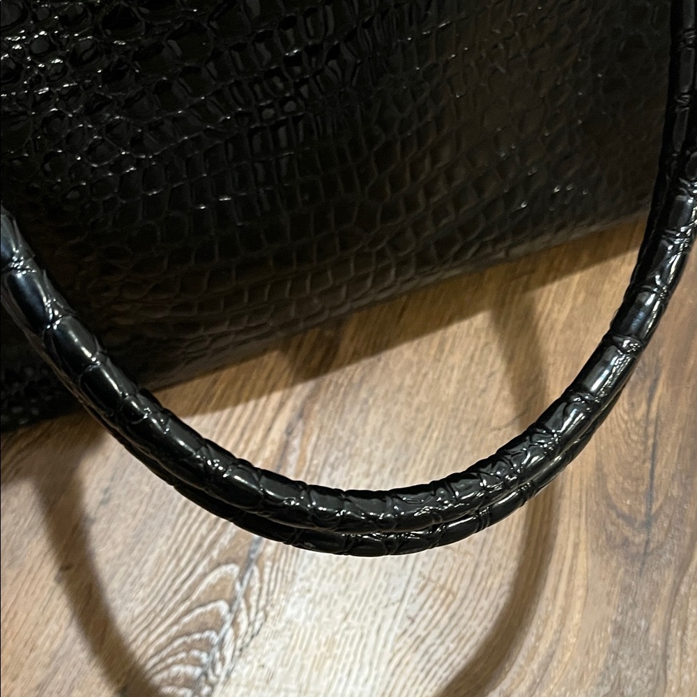 Kathy Van Zeeland Fabulous Large Black Mock Croc PVC Shoulder Tote Bag 20x13x5 - Picture 7 of 8
